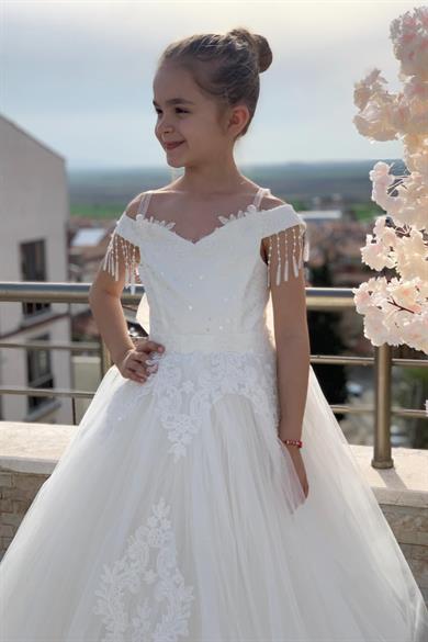 Kanilla Kız Çocuk 2-10 Yaş  Tarlatanlı Gelinlik 2179 Krem