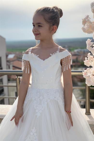 Kanilla Kız Çocuk 2-10 Yaş  Tarlatanlı Gelinlik 2179 Krem