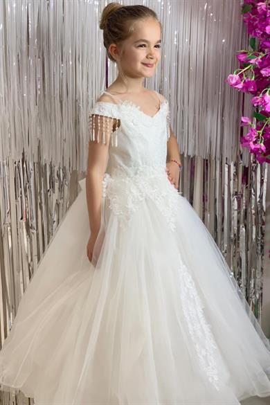 Kanilla Kız Çocuk 2-10 Yaş  Tarlatanlı Gelinlik 2179 Krem