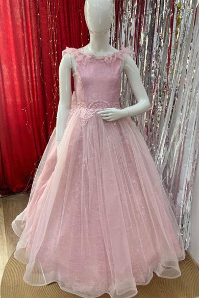 Kanilla Kız Çocuk İncili Tarlatanlı Gelinlik 2171 Pudra