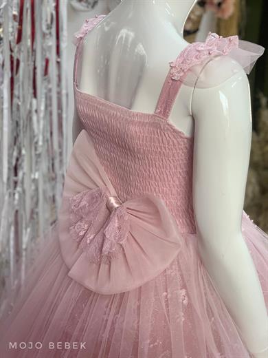 Kanilla Kız Çocuk İncili Tarlatanlı Gelinlik 2171 Pudra