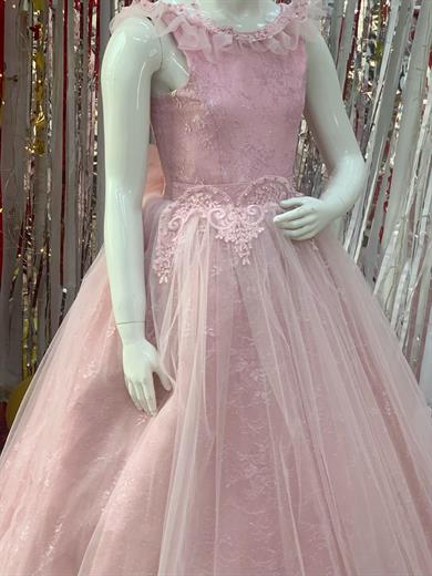 Kanilla Kız Çocuk İncili Tarlatanlı Gelinlik 2171 Pudra