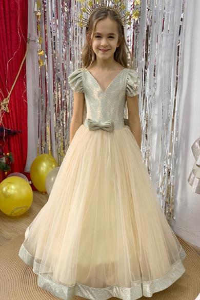 Kanilla Kız Çocuk 2-10 Yaş Sindirella Model Tarlatanlı Abiye Elbise Altın