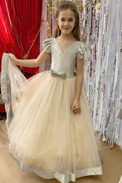 Kanilla Kız Çocuk 2-10 Yaş Sindirella Model Tarlatanlı Abiye Elbise Altın