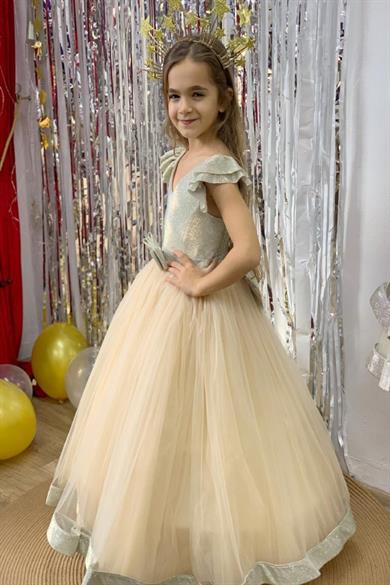 Kanilla Kız Çocuk 2-10 Yaş Sindirella Model Tarlatanlı Abiye Elbise Altın