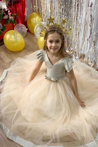 Kanilla Kız Çocuk 2-10 Yaş Sindirella Model Tarlatanlı Abiye Elbise Altın