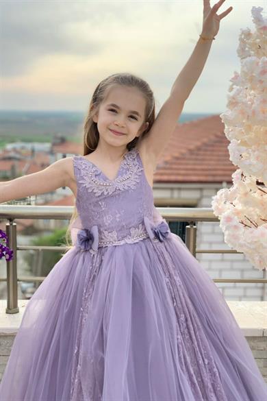 Kanilla Kız Çocuk Tarlatanlı Gelinlik 2164 Mor