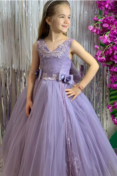 Kanilla Kız Çocuk Tarlatanlı Gelinlik 2164 Mor