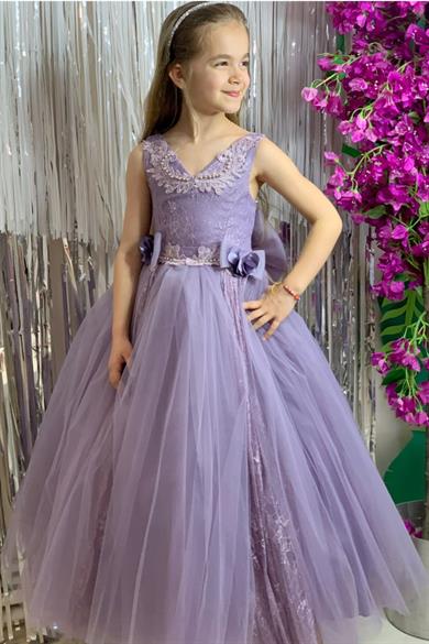 Kanilla Kız Çocuk Tarlatanlı Gelinlik 2164 Mor