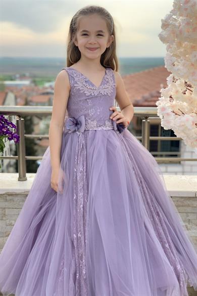 Kanilla Kız Çocuk Tarlatanlı Gelinlik 2164 Mor