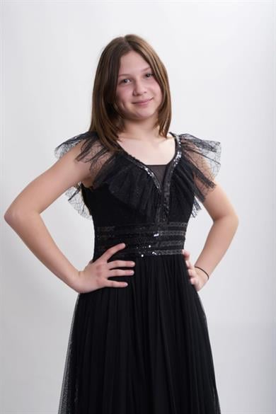 Kanilla Kız Çocuk Uzun Abiye Elbise 5320 Siyah