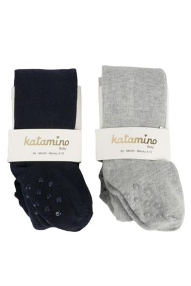 Katamino Erkek Bebek Kaydırmaz Taban Külotlu Çorap K38036 Gri