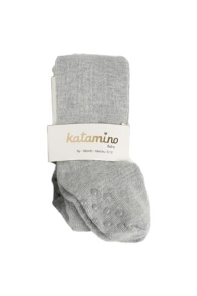 Katamino Erkek Bebek Kaydırmaz Taban Külotlu Çorap K38036 Gri
