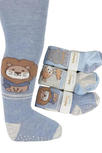 Katamino Erkek Bebek Kaydırmaz Taban Külotlu Çorap K38030 Gri