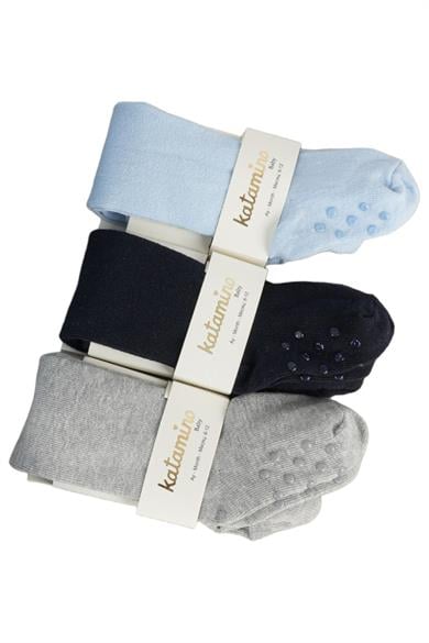 Katamino Erkek Bebek Kaydırmaz Taban Külotlu Çorap K38036 Gri