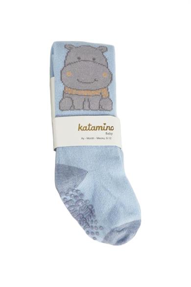 Katamino Erkek Bebek Kaydırmaz Taban Külotlu Çorap K38030 Mavi