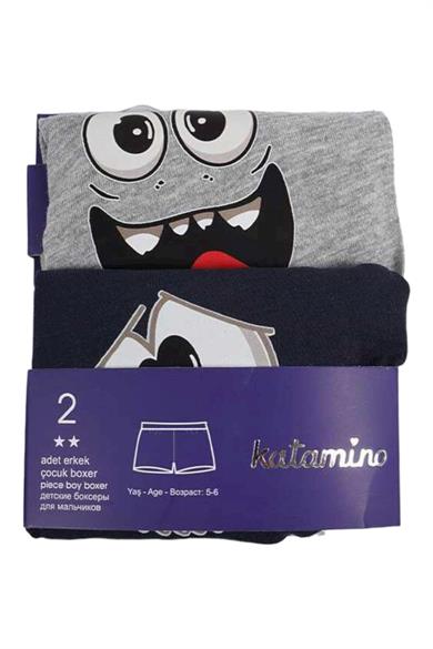 Katamino Erkek Çocuk Desenli 2li Boxer Set K128108 Gri-Lacivert