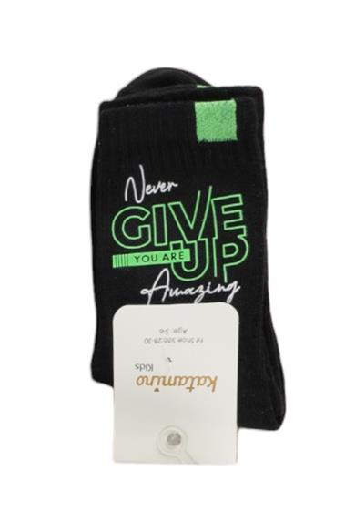 Katamino Erkek Çocuk Give Up Baskılı Soket Çorap K22102 Siyah