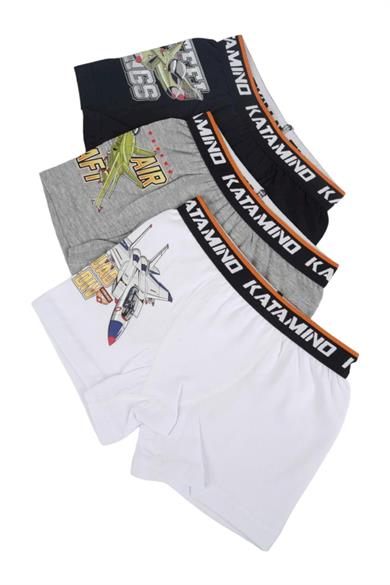 Katamino Erkek Çocuk Uçaklı İkili Boxer Set 128269 Gri-Beyaz