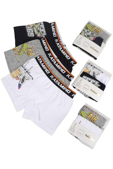 Katamino Erkek Çocuk Uçaklı İkili Boxer Set 128269 Gri-Lacivert