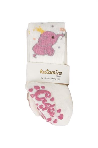 Katamino Kız Bebek Kaydırmaz Taban Külotlu Çorap K38034 Krem