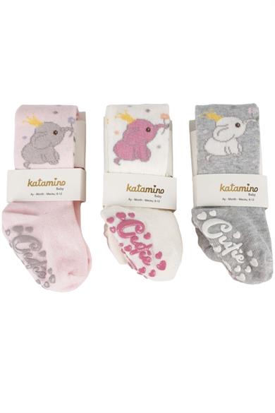 Katamino Kız Bebek Kaydırmaz Taban Külotlu Çorap K38034 Krem