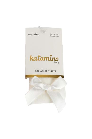 Katamino Kız Bebek Kurdeleli İnce Külotlu Çorap K62251 Ekru