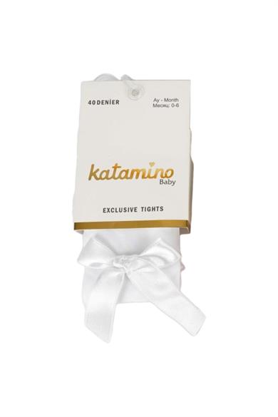 Katamino Kız Bebek Kurdeleli İnce Külotlu Çorap K62251 Beyaz