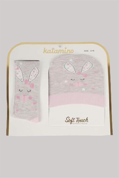 Katamino Kız Bebek Şapkalı Külotlu Çorap Takım K51002 Vizon