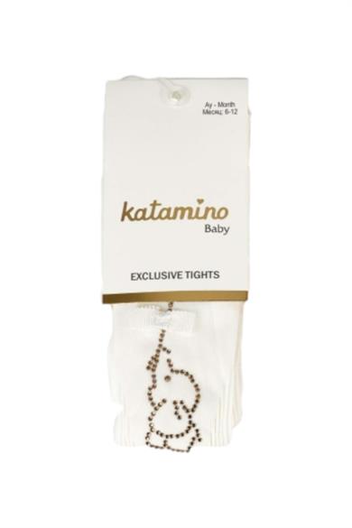 Katamino Kız Bebek Taşlı Fil Desenli Külotlu Çorap K62249 Krem