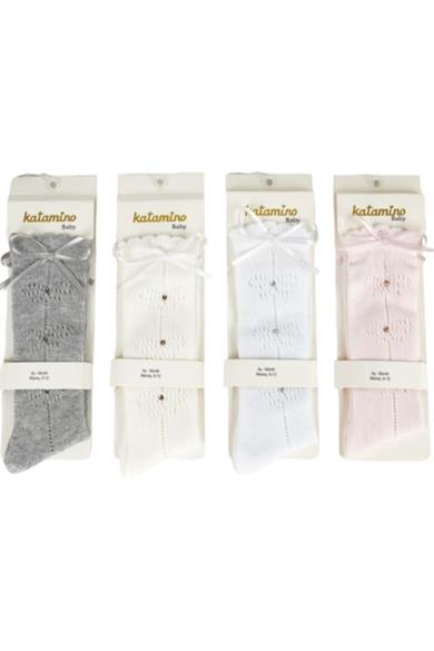 Katamino Kız Bebek Taşlı File Golf Çorap K14080 Gri