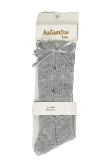 Katamino Kız Bebek Taşlı File Golf Çorap K14080 Gri