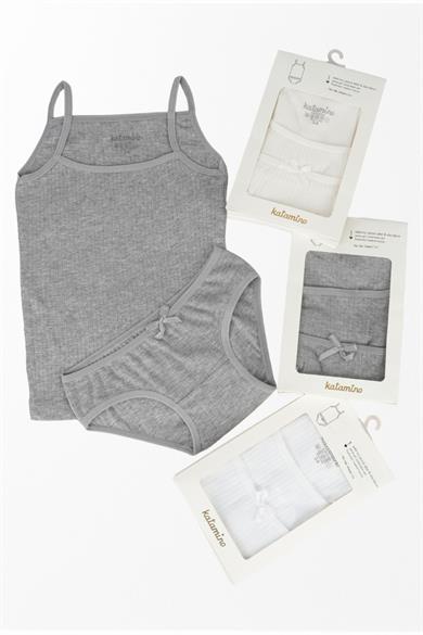 Katamino Kız Çocuk %100 Pamuk İp Askılı Atlet Slip Takım K128293 Gri