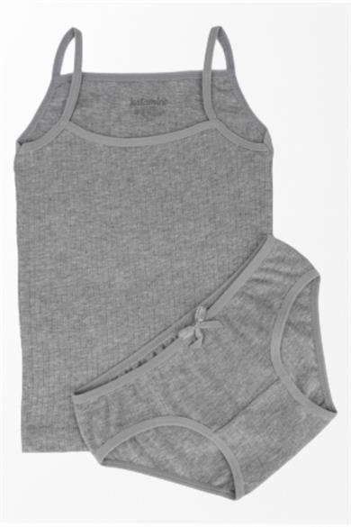 Katamino Kız Çocuk %100 Pamuk İp Askılı Atlet Slip Takım K128293 Gri