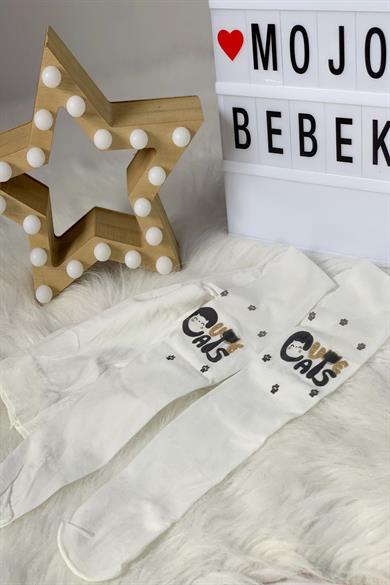Katamino Kız Çocuk Cute Cats Baskılı İnce Külotlu Çorap K60134 Ekru