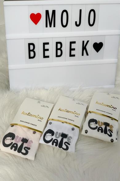 Katamino Kız Çocuk Cute Cats Baskılı İnce Külotlu Çorap K60134 Pudra