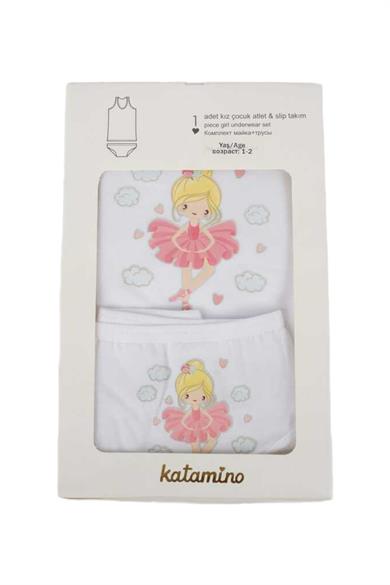 Katamino Kız Çocuk Geniş Askılı Atlet & Slip Takımı 128264 Beyaz