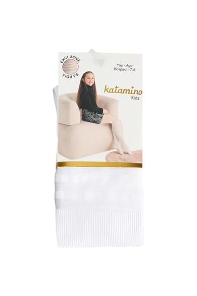 Katamino Kız Çocuk Hadrina Desenli İnce Külotlu Çorap K60185 Beyaz