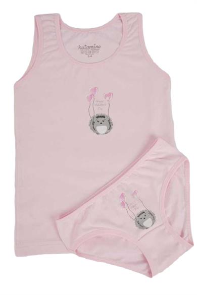 Katamino Kız Çocuk Kirpili Geniş Askılı Atlet Slip Takım K128089 Pembe