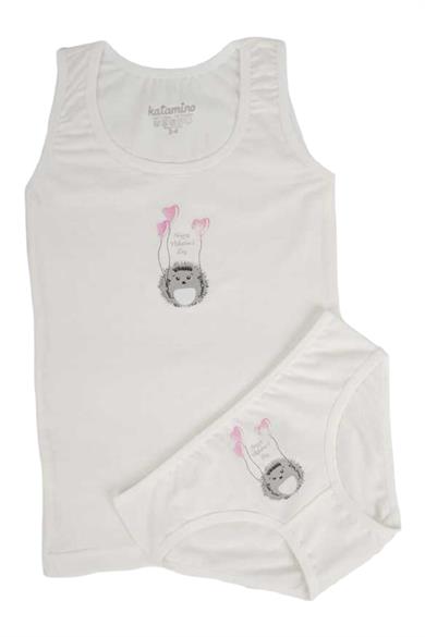 Katamino Kız Çocuk Kirpili Geniş Askılı Atlet Slip Takım K128089 Krem