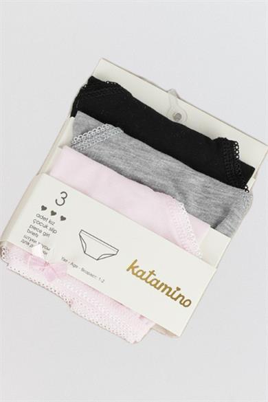 Katamino Kız Çocuk Pamuklu 3lü Slip Set K128375 Gri