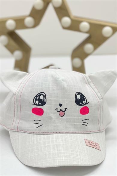 Kitti Kız Bebek Kedili Kasket Şapka Y800006 Beyaz