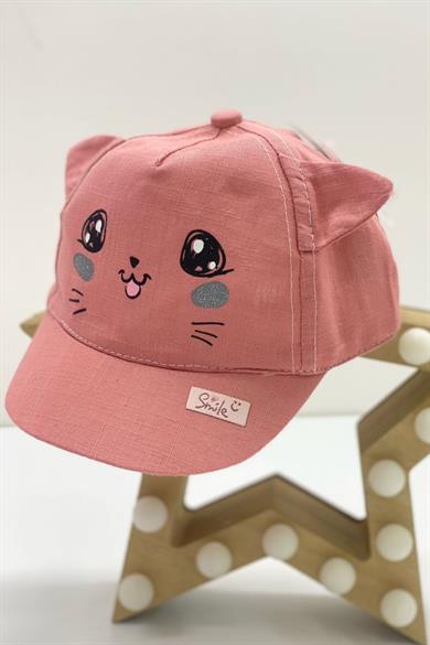 Kitti Kız Bebek Kedili Kasket Şapka Y800006 Gülkurusu