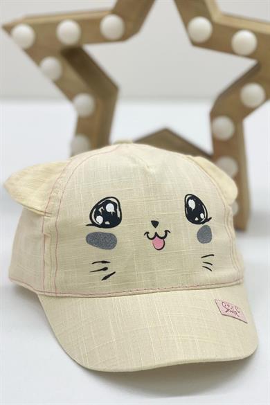 Kitti Kız Bebek Kedili Kasket Şapka Y800006 Krem