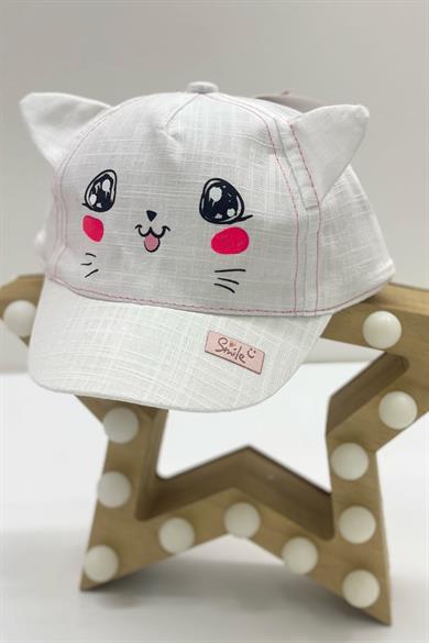 Kitti Kız Bebek Kedili Kasket Şapka Y800006 Beyaz