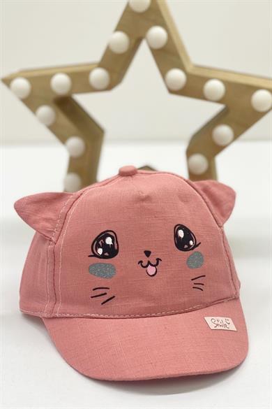 Kitti Kız Bebek Kedili Kasket Şapka Y800006 Gülkurusu