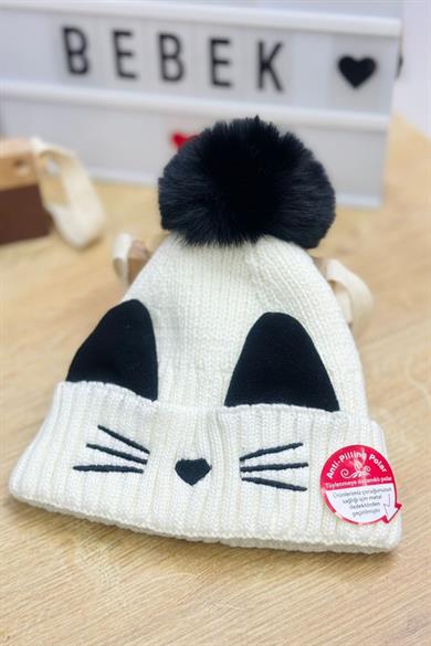 Kitti Kız Çocuk 4-8 Yaş Anti-Pilling Atkı Bere İkili Takım Krem