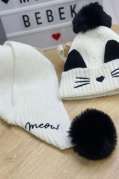 Kitti Kız Çocuk 4-8 Yaş Anti-Pilling Atkı Bere İkili Takım Krem