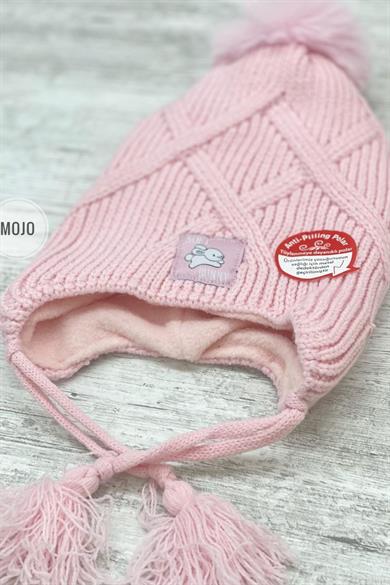 Kitti Kız Çocuk 4-8 Yaş Anti-Pilling Polar Astarlı Kulaklıklı Bere Pembe