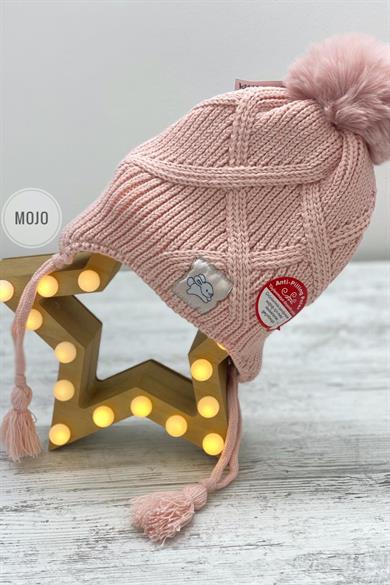 Kitti Kız Çocuk 4-8 Yaş Anti-Pilling Polar Astarlı Kulaklıklı Bere Pudra